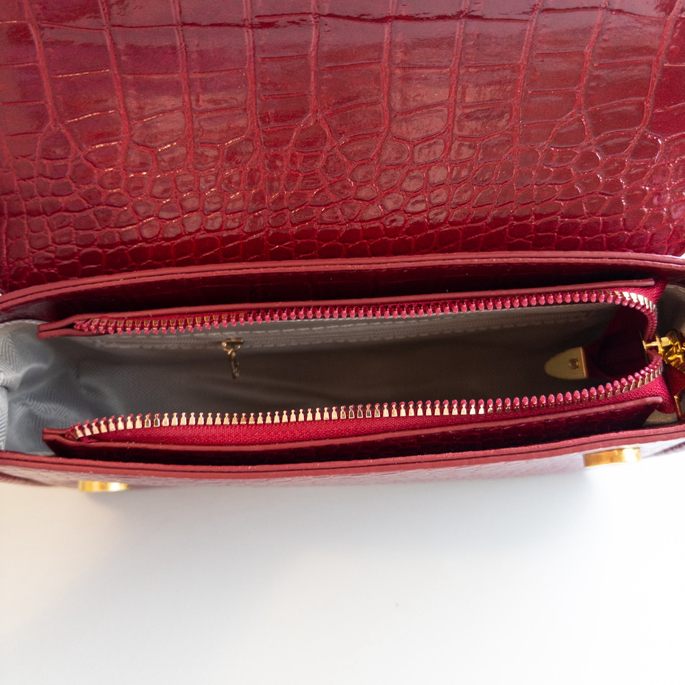 Structured Red Faux Croc Embossed Shoulder & Crossbody Bag / Purse NWT - Picture 5 of 6